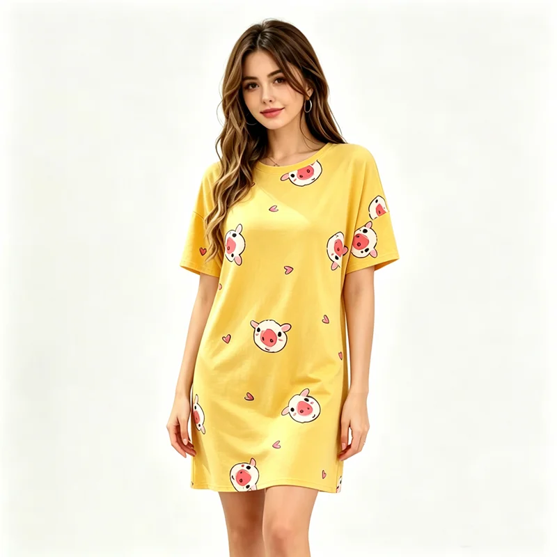Women's Cute Cartoon animal patterns Four Seasons Spring and Summer Casual Sweet  Soft Women's Nightgown Home-based casual wear