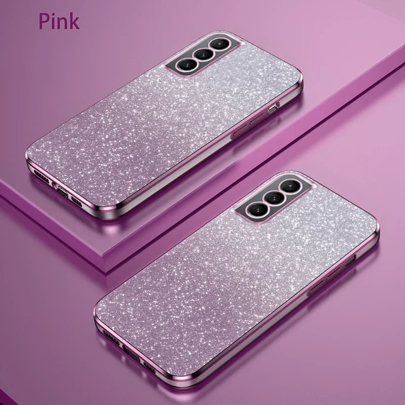 For Samsung S21 Case Galaxy S21FE Phone Case Galaxy S21 Plus S21 Ultra Luxury Gradient Glitter Plating Silicone Back Cover Case