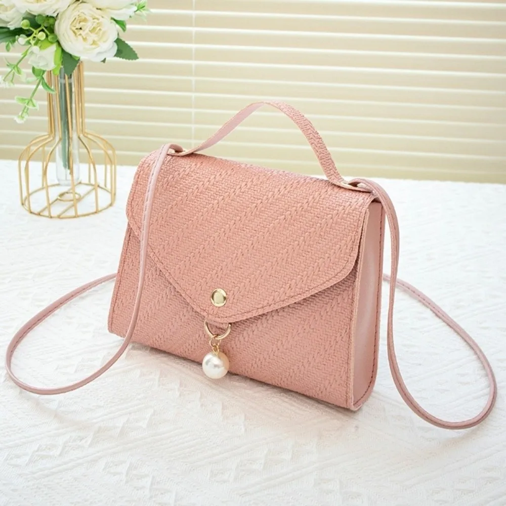 Fashionable PU Leather Crossbody Bag Pearl Bead Adjustable Shoulder Strap Shoulder Bag Small Women Handbag Daily Use