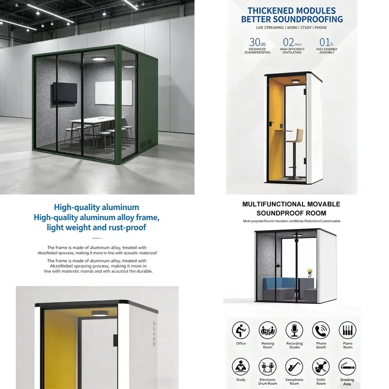 Custom Modern Aluminum Soundproof Commercial Conference Booth for Office Studio and Exhibition Private Phone Booth