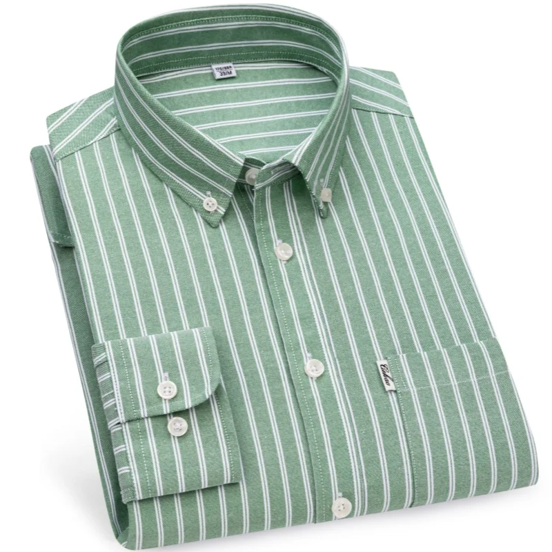 Oxford 100 Cotton Long Sleeve Shirt for Men Work Solid Color Classic Stripes Shirt Business Man Shirts Long Sleeve Cotton Casual