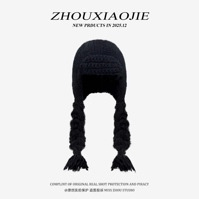 Personalized Handmade Thick Braided Knitted Ear Protection Beanies for Women Autumn and Winter Warm Versatile Balaclava Caps