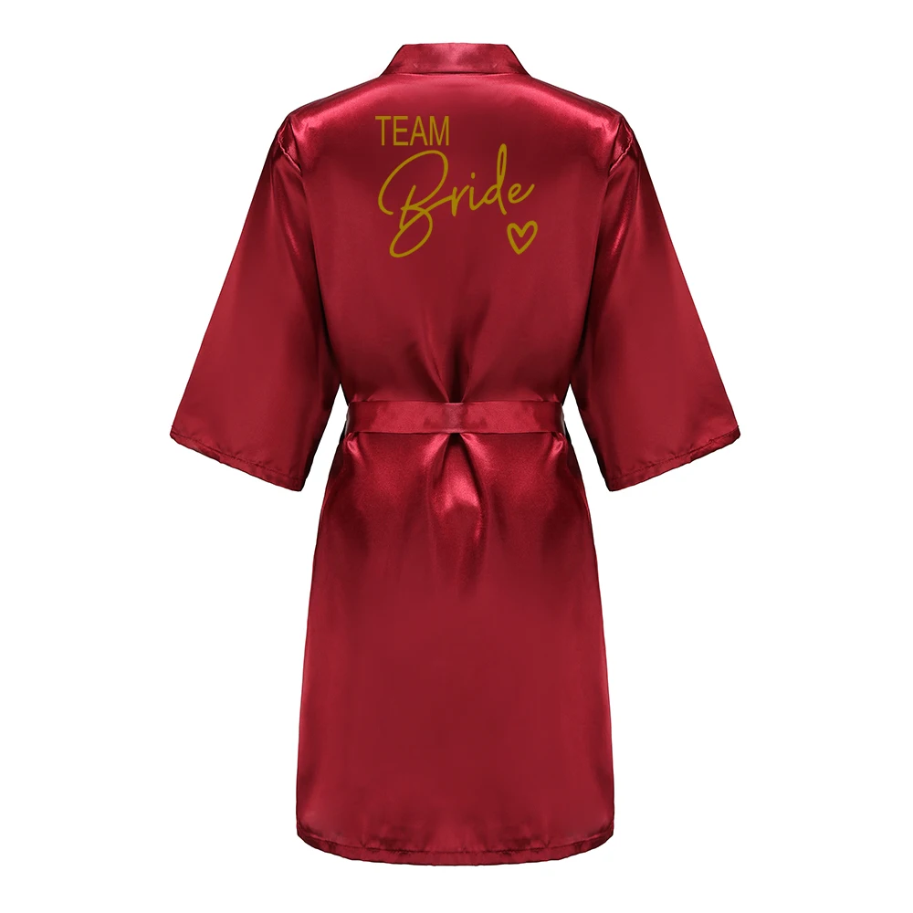 Wedding Party Team Bride Robe With Black Gold Letters Kimono Satin Pajamas Bridesmaid Bathrobe SP008