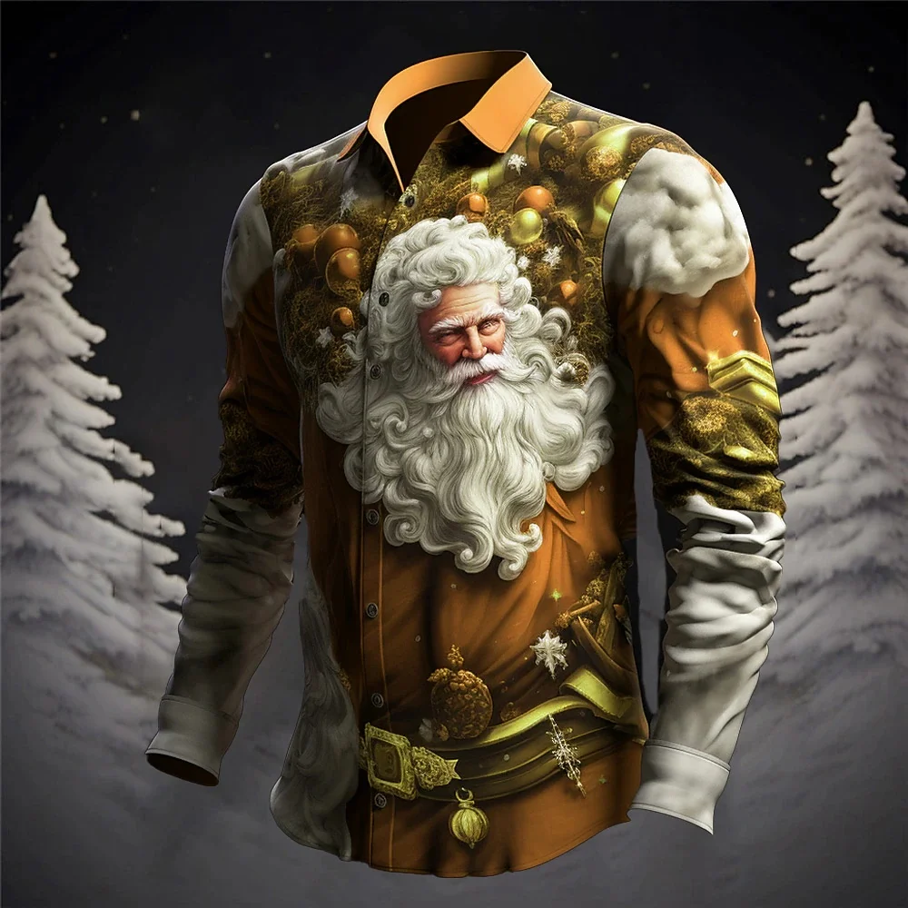 

Men's 3D Printed Christmas Shirt Long Sleeved Lapel Outdoor Casual Party Role-Playing Fashionable Street High-Quality Top