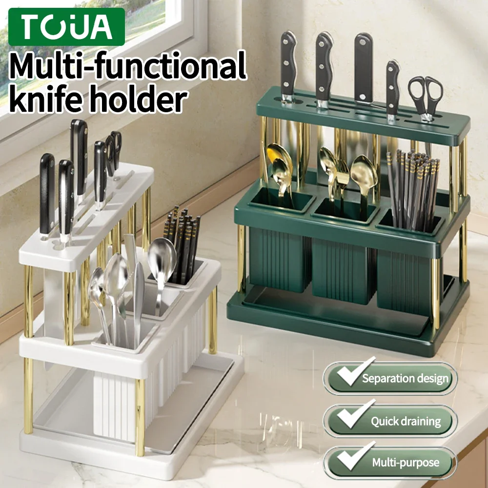 Multifunktionales Küchenmesser-Organizer-Rack, Utensilienhalter aus Metall und Kunststoff, Besteck-Abtropfgestell, Kochregal, Teesieb