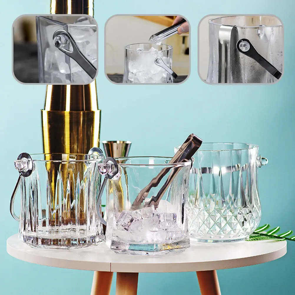 1Set Portable Ice Bucket Stable Performance Transparent Handle Barrel for Bars Restaurant Home Glass Ice Storage Container