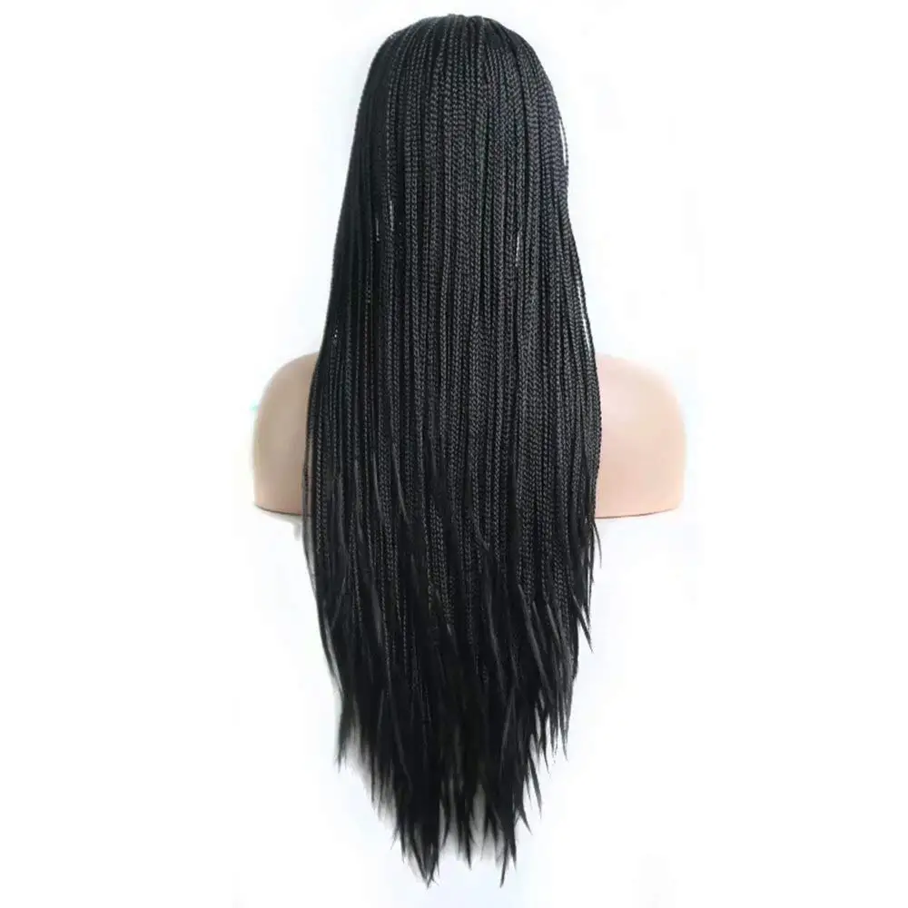 WIF-Peluca de cabello sintético para mujer, postizo de encaje frontal trenzado, color negro, línea de pelo Natural, 180% de densidad, a la moda