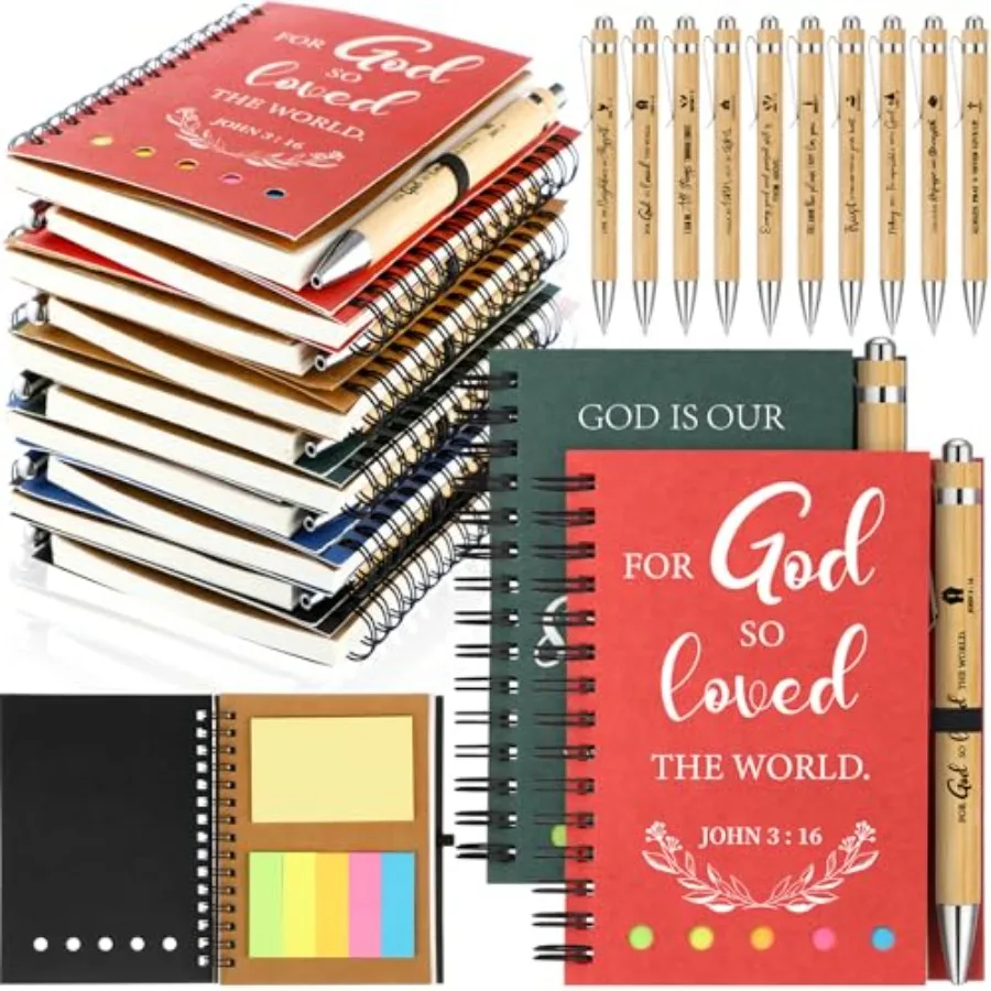 

60 Pcs/ 30 Set Christmas Christian Gifts Bulk Bible Notebooks with Sticky Notes Ballpoint Pen Prayer Journals for Men Women Chu