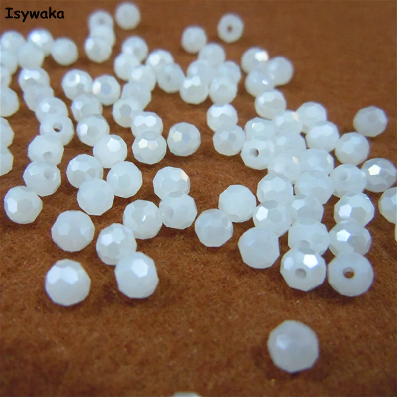 Isywaka Non-hyaline White AB Color 98pcs 4mm Round Austria Crystal Bead Ball Glass Bead Loose Spacer Bead for DIY Jewelry Making