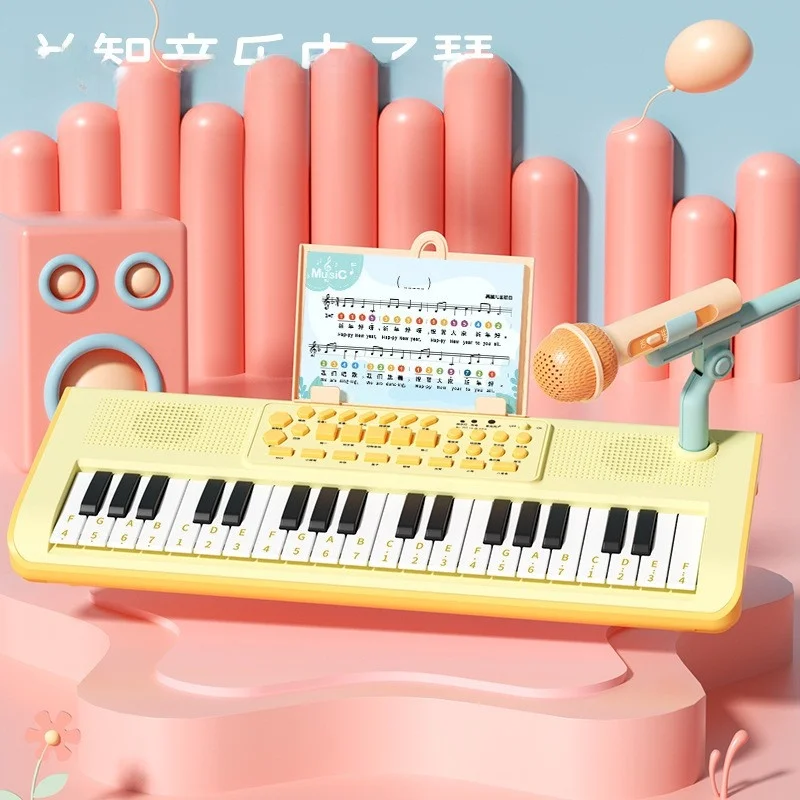 37-Key Portable Electronic Piano Toy with Microphone Children's Music Instrument Toy for Beginners Metal Toy for Girls