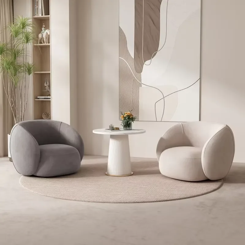 Modern Minimalist Terry Cloth Lounge Chair with Armrests Padded Luxury Single Sofa Living Room Armchair Cafe Wooden Leg Chair
