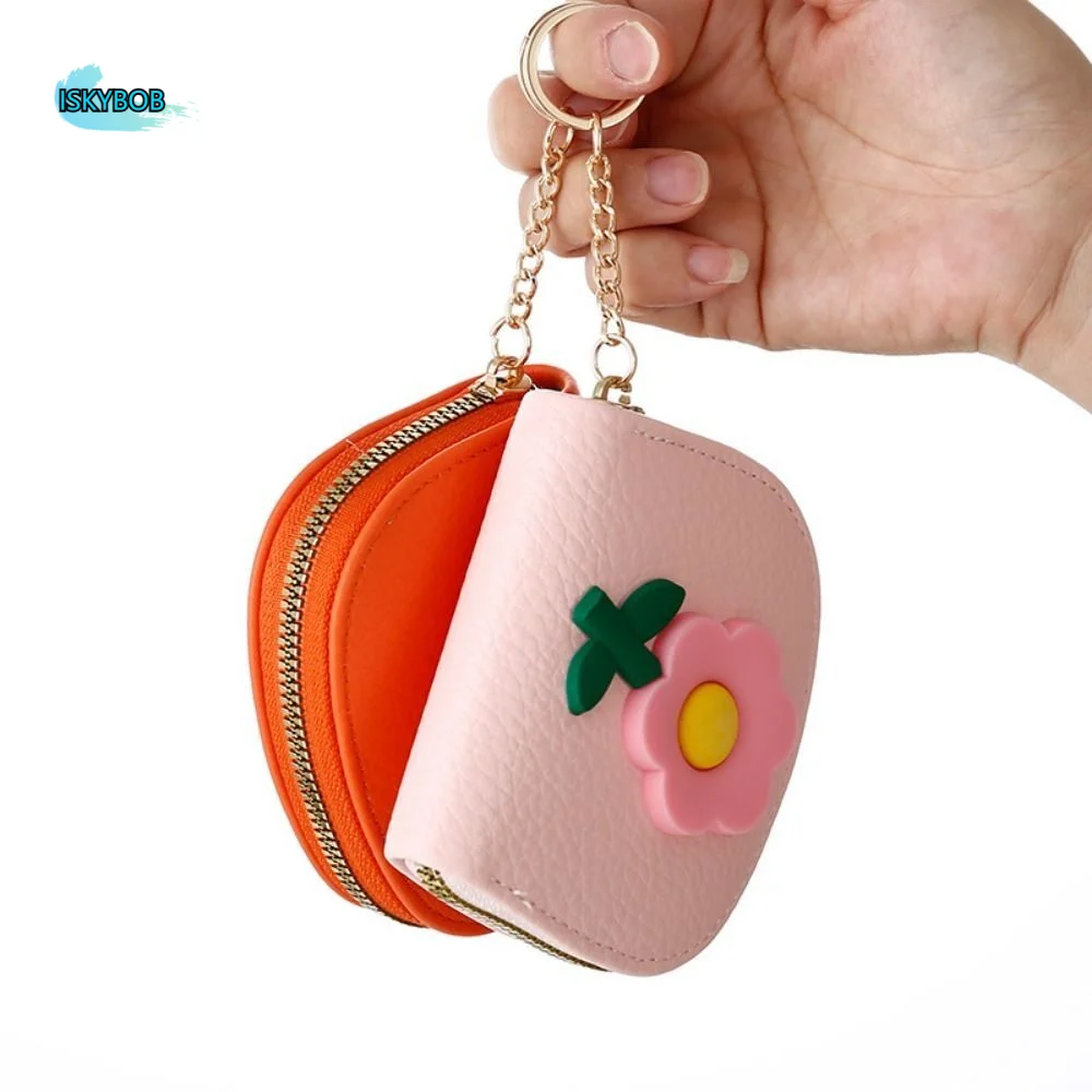 

11 Slots Mini Organ Card Holder with Keychain Flower Design Zipper Coin Pouch Compact Multipurpose Multi-slot Change Purse Women