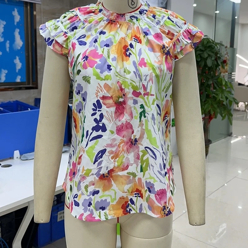 

Praorie Chic Women Summer Basic T-Shirt Casual Floral Print Fly Sleeves Tops for Streetwear Aesthetic Grunge Clothes