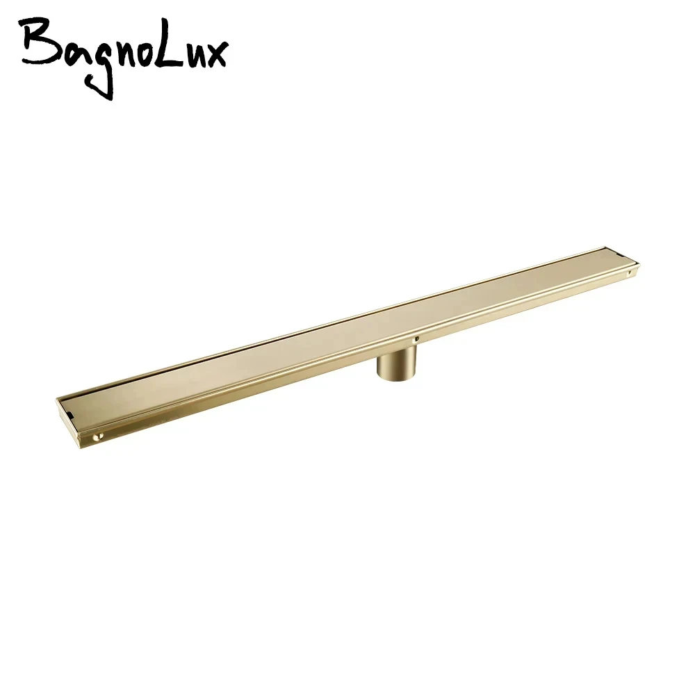 Brushed Gold Bathroom Accessories Floor Drain Linear Shower Drain 304 Stainless Steel Tile Insert 60/80/90CM Bathroom Deodorize