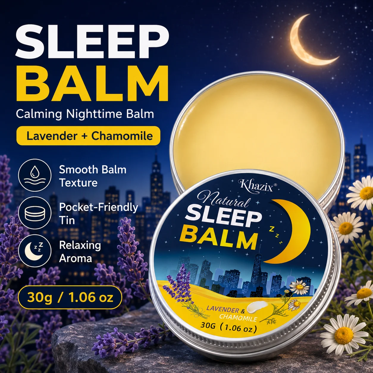 30g Sleep Balm Lavender Chamomile Nighttime Balm Calming Aroma Smooth Skin Friendly Pocket Size for Bedtime Routine Travel
