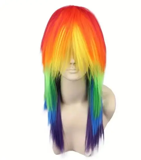 Long Ombre Rainbow Dash Straight Rainbow Synthetic Cosplay Wig for Halloween Christmas School Thanksgiving Day