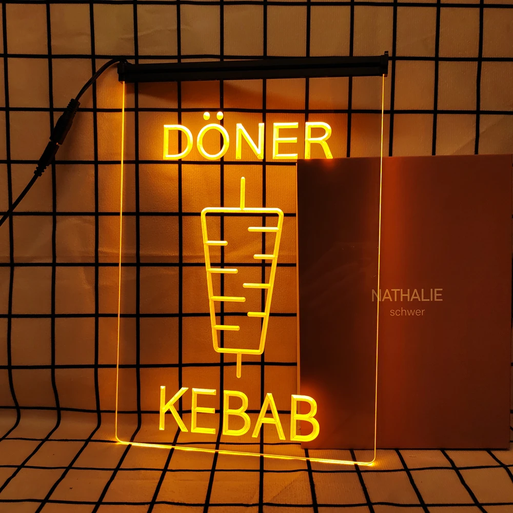 Doner Kebab Restaurant Caf Decoration Bar Retro LED Neon Sign Home Decor with Vintage Plaques and Posters for Room Office