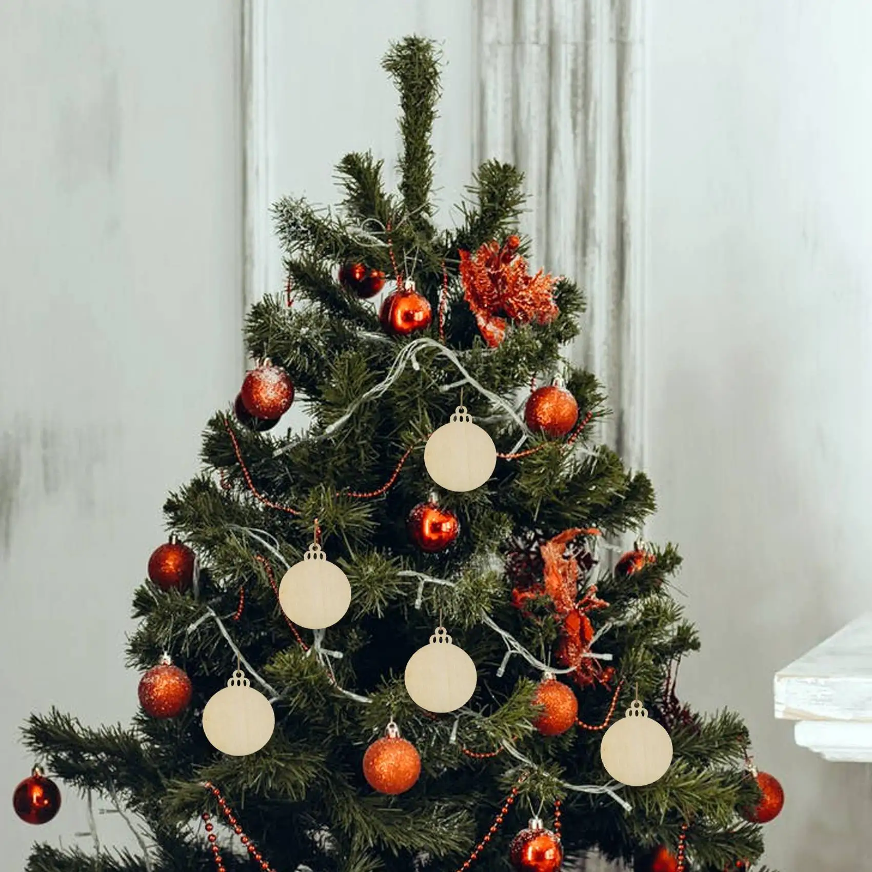 50 قطعة من الحلي الخشبية المستديرة التي تصنعها بنفسك مع 50 قطعة من خيوط الطلاء