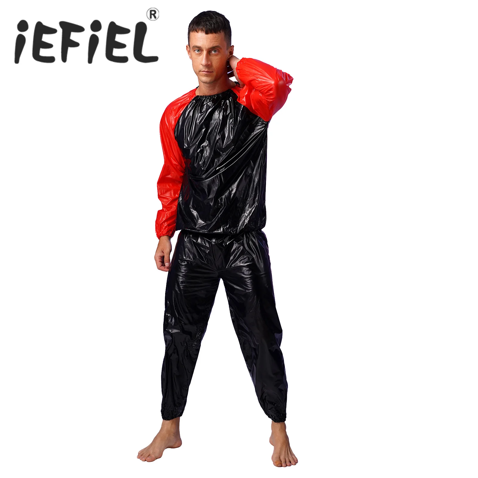 Mens Womens Heavy Duty Sauna Sweat Suit Exercise PVC Gym Fitness Workout Weight Loss Outfit Long Sleeve Top with Pants Sets