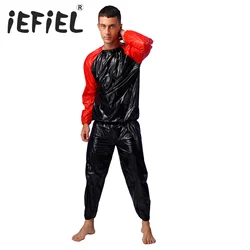 Mens Womens Heavy Duty Sauna Sweat Suit Exercise PVC Gym Fitness Workout Weight Loss Outfit Long Sleeve Top with Pants Sets