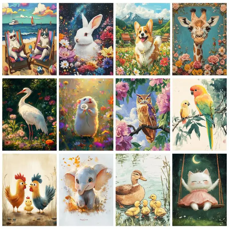 

PhotoCustom Painting By Numbers Flowers And Rabbits For Adults Acrylic Paints By Numbers Kits Handicraft Animal Art Picture