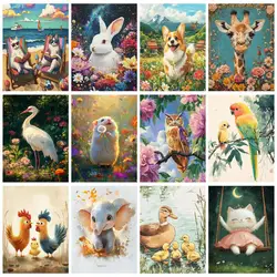 PhotoCustom Painting By Numbers Flowers And Rabbits For Adults Acrylic Paints By Numbers Kits Handicraft Animal Art Picture