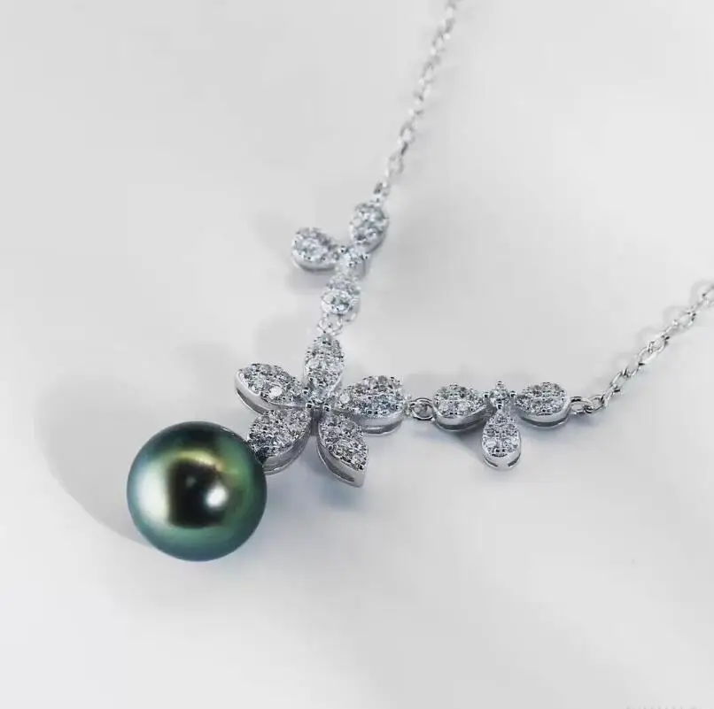 

stunning 9-10mm 10-11mm tahitian round black green pearl pendant 925s