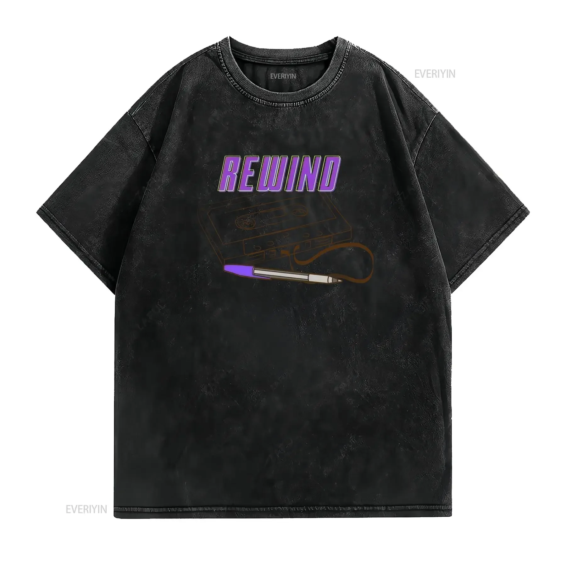 Rewind to the Classics Bic Pen Cassette Tape T Shirt vintage Washed graphic Soft Versatile Slightly streetwear Breathable