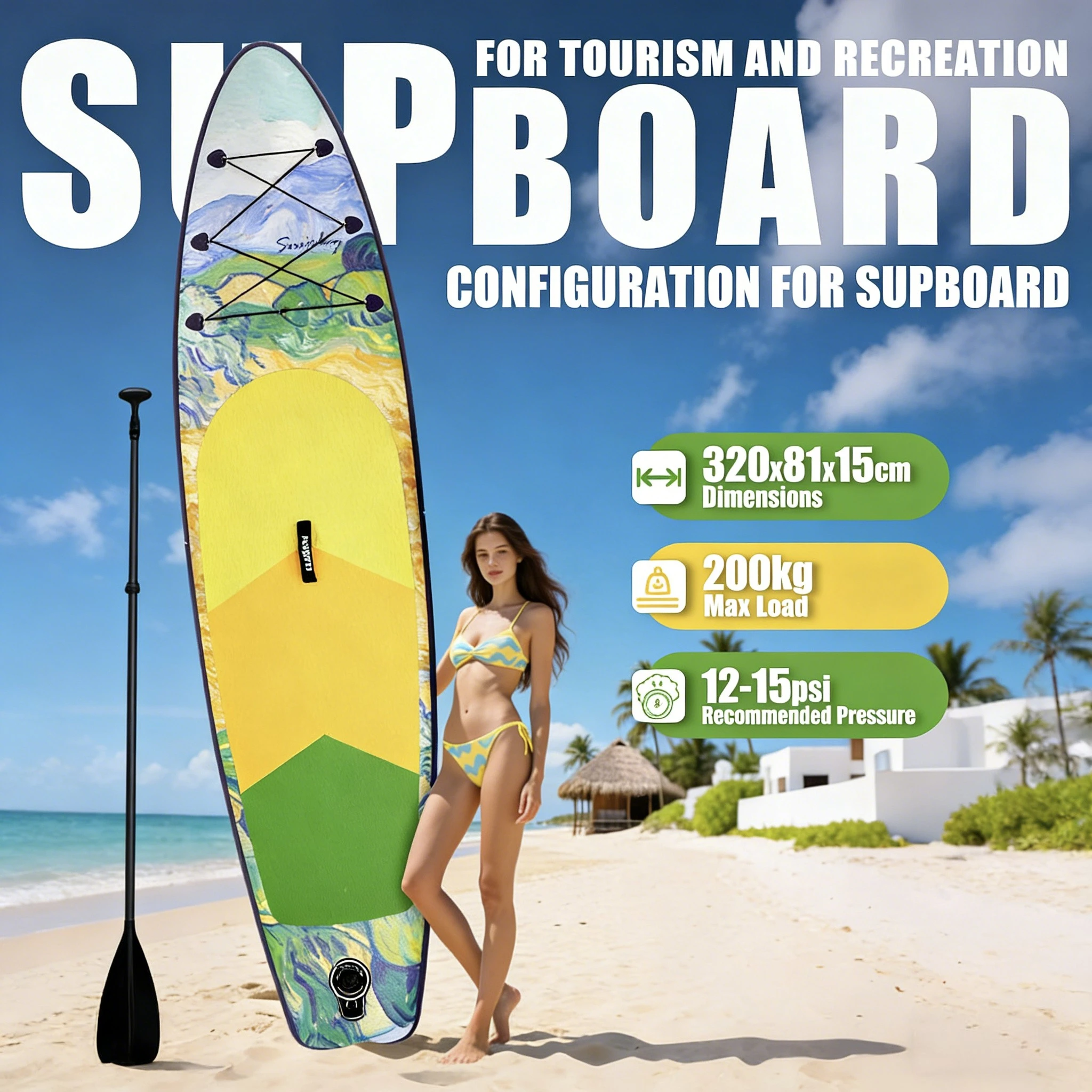 SUSIEBAY 10'6" aufblasbares SUP-Board mit Sternenhimmel-Print, Stand-Up-Paddle-Board mit 330 LBS Tragkraft und komplettem Zubehör