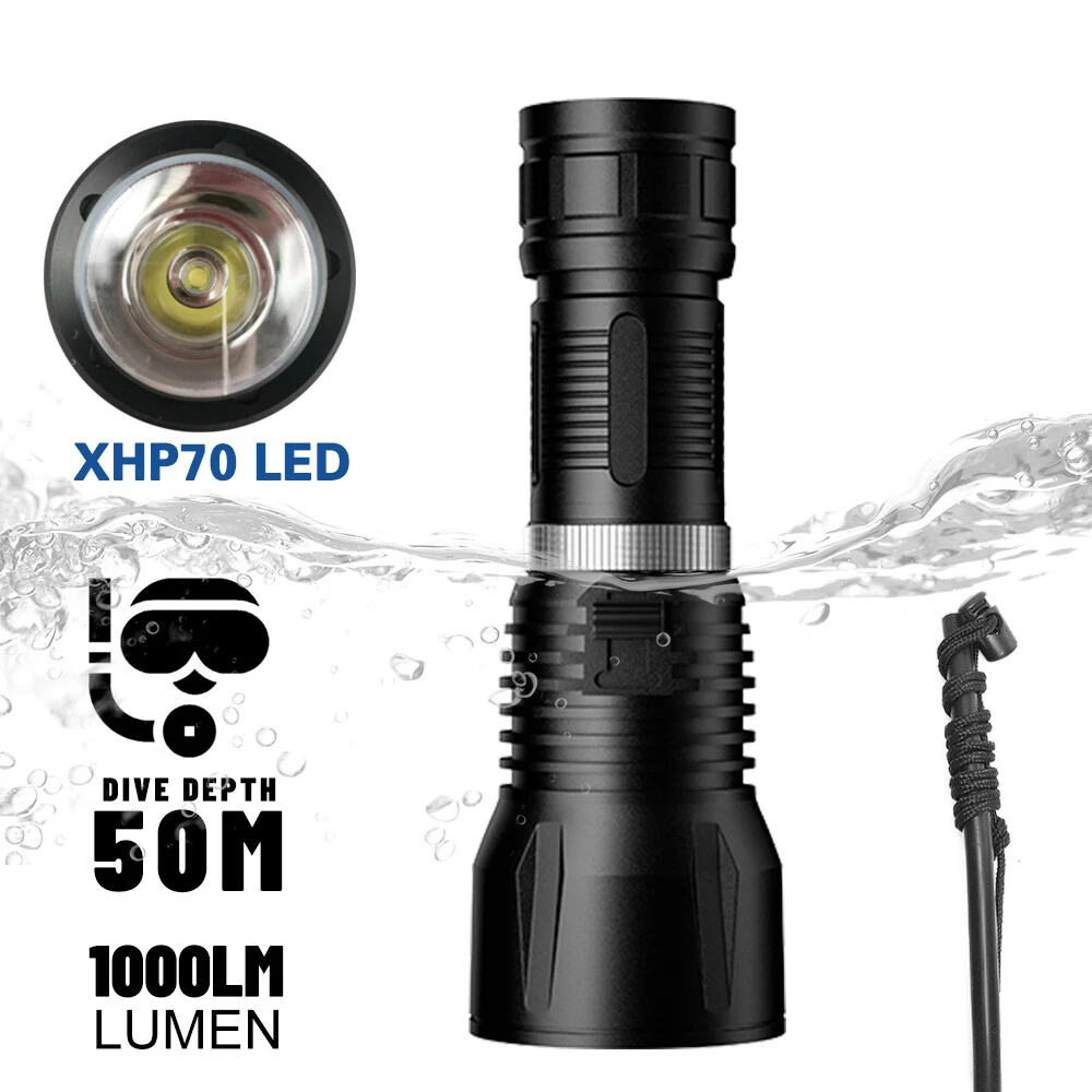 FUNNYDEER D857 1000LM 50M Scope Diving Light 26650 Battery Flashlight XHP70 LED Lamp Diving Depth Torch IPX8 Waterproof Lantern