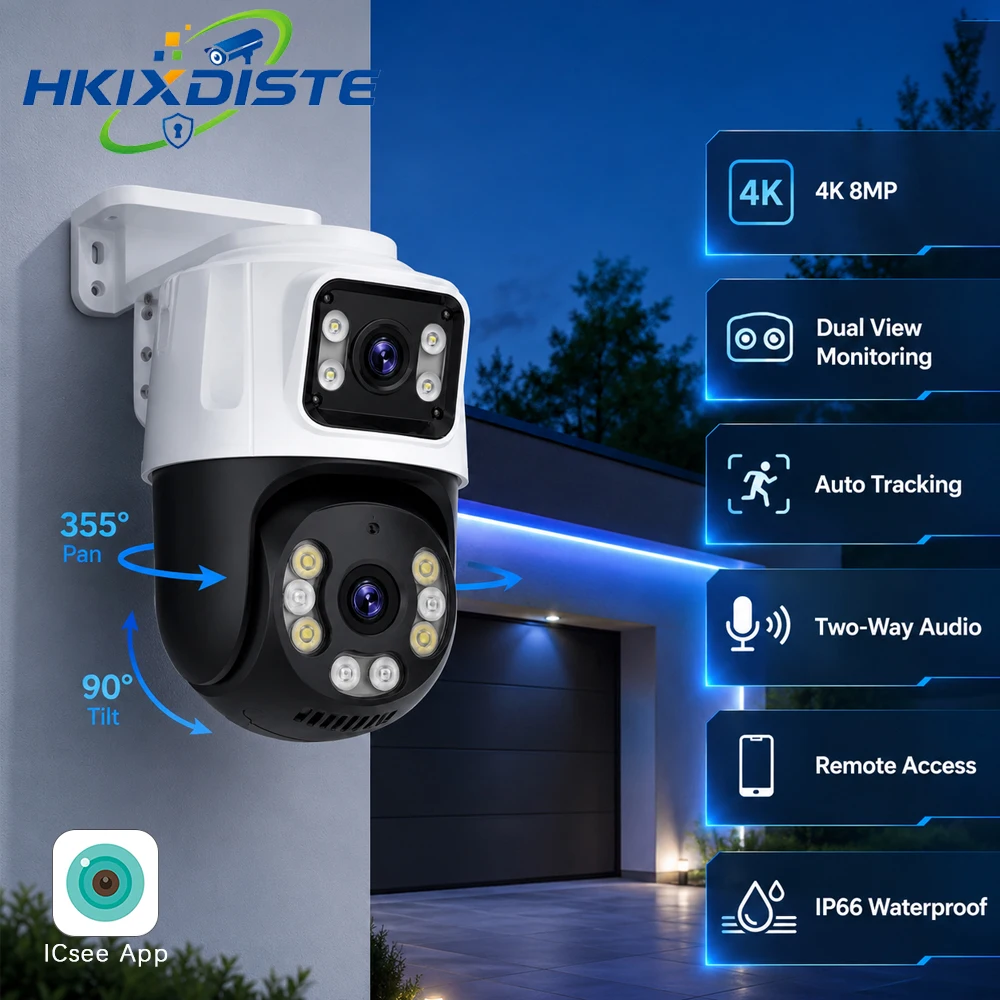 camera-cctv-poe-exterieure-double-objectif-4k-8mp-ptz-355°-pan-90°-tilt-avec-detection-humaine-ia-audio-bidirectionnel-et-vision-nocturne-couleur-pour-la-surveillance