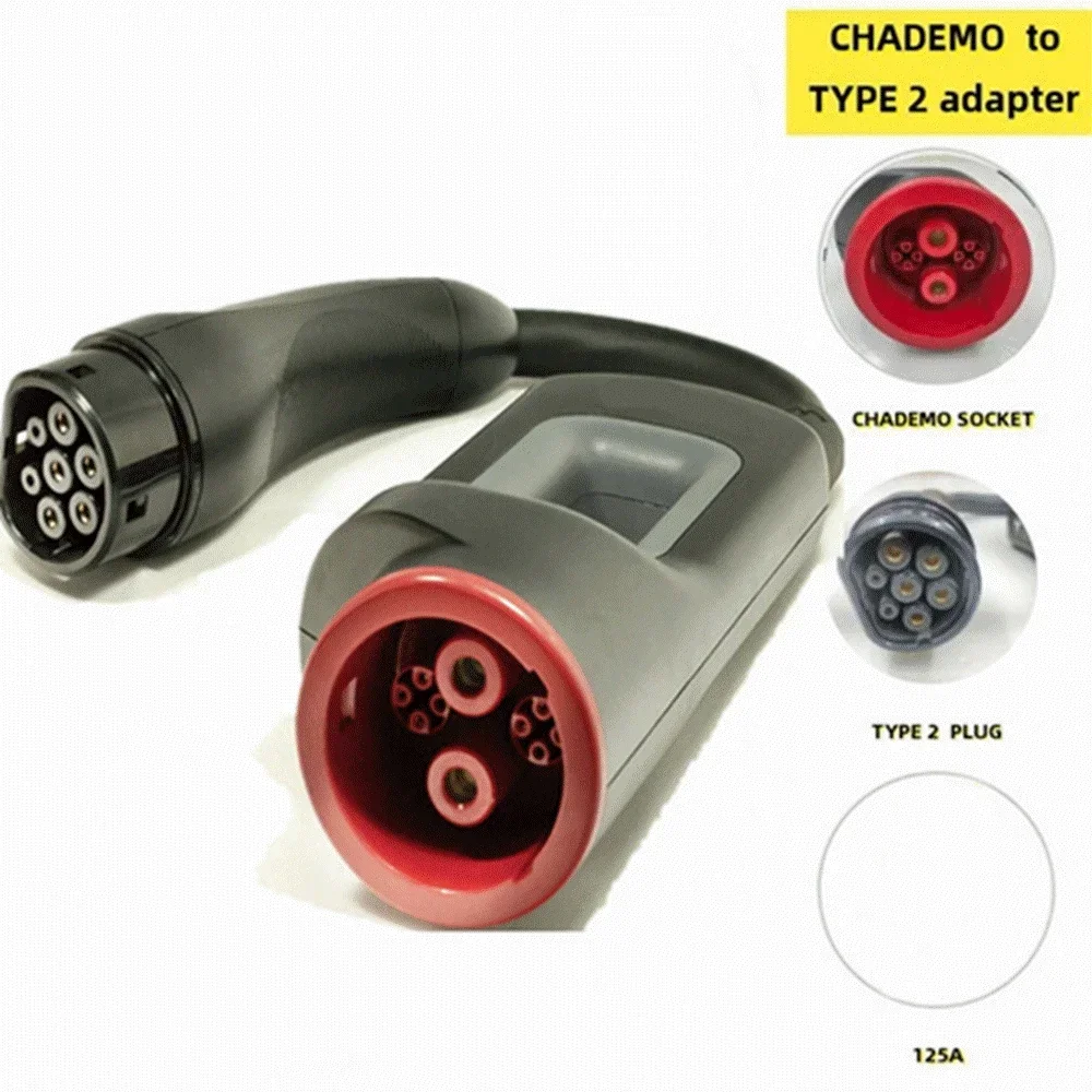 

125A Type 2 EV Charger Adapter Cable SAE J1772 to European Standard Type 2 Plug Socket for Electric Car CHADEMO