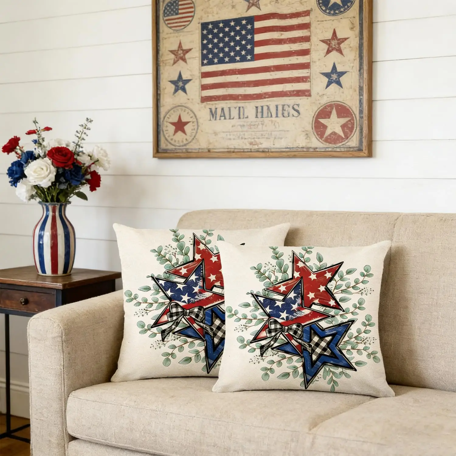 Patriotic American Flag Pillow Cover Set of 2 Throw Pillow Cover Fourth of July Cushion Case Independence Memorial Day Home Sofa