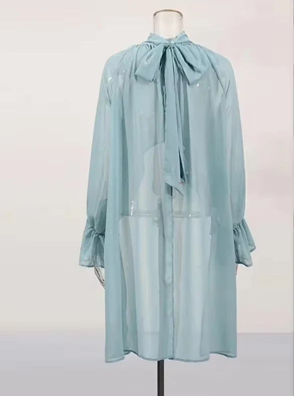 Women Chiffon Boho Tops Casual High Low Hem Cold Shoulder Long Sleeve Shirt Cover-Ups Beachwear Streetwear Aesthetic Clothes