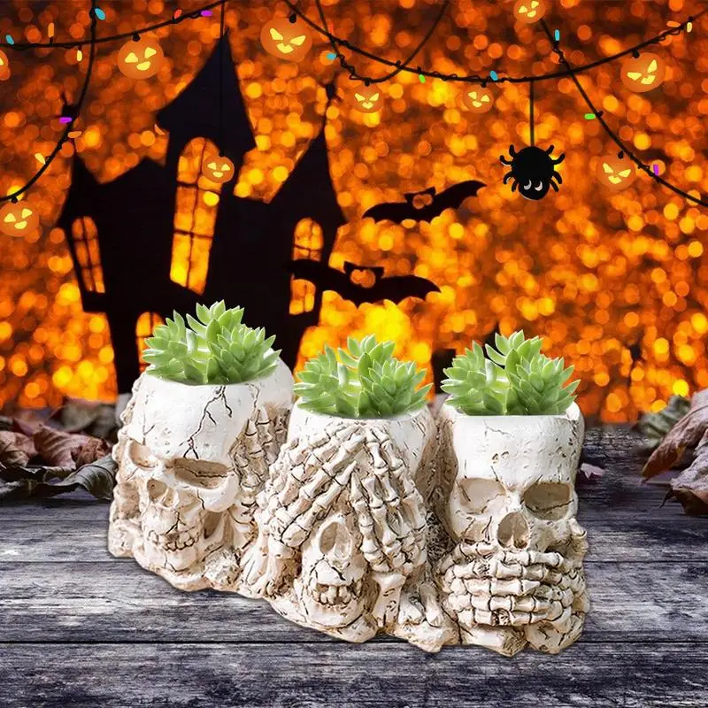 

Skull Flower Pot Resin Skulls Halloween Decor Gothic Planter Halloween Candy Bowl Skull Decor Ghost Planter For Home Store