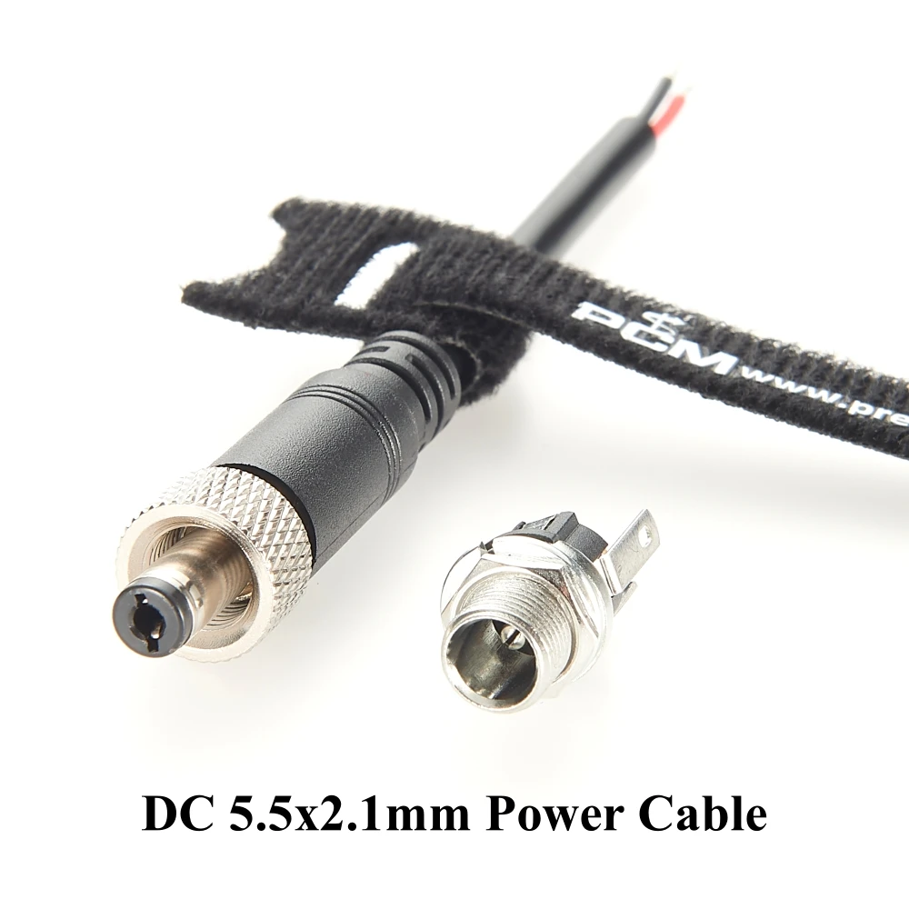 Lockable DC 5.5x2.1mm Power Cable DC5521 to Open Bare Wire Cable With Lock Screw Panel Mount DC Power Plug for Camera LED Light