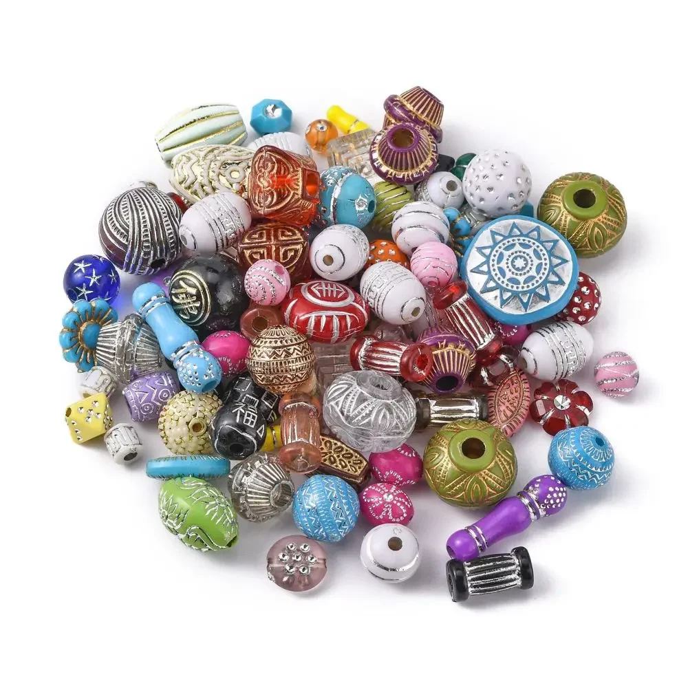 500g Plated Acrylic Beads Mixed Style Metal Enlaced Mixed Color 6~22x6~16x3~10mm Hole: 1~3mm