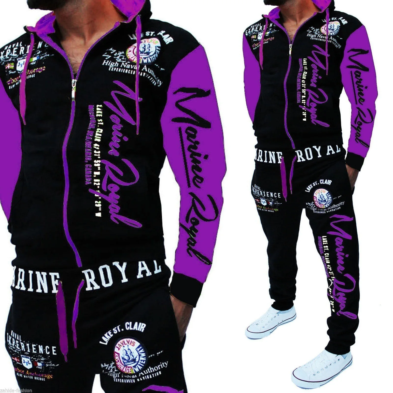 Free Shipping Men Women Letter Print Hoodie Zipper Sweatshirt Pants Set Tracksuit Sportswear Couple Outfits Hip Hop 2 Piece Set
