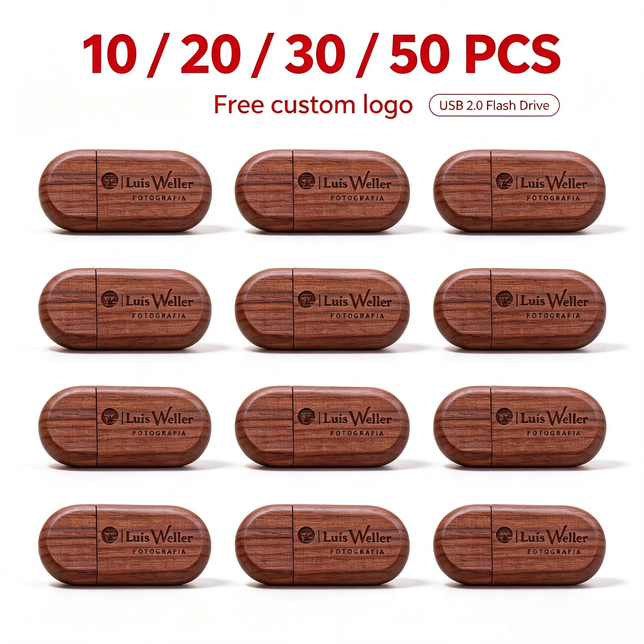 10/20/30/50pcs Lot Free Personalized Custom Logo Wooden Flash Drive Pendrive 4GB 8GB 16GB 32GB 64GB Cle USB 2.0 Wedding Gift
