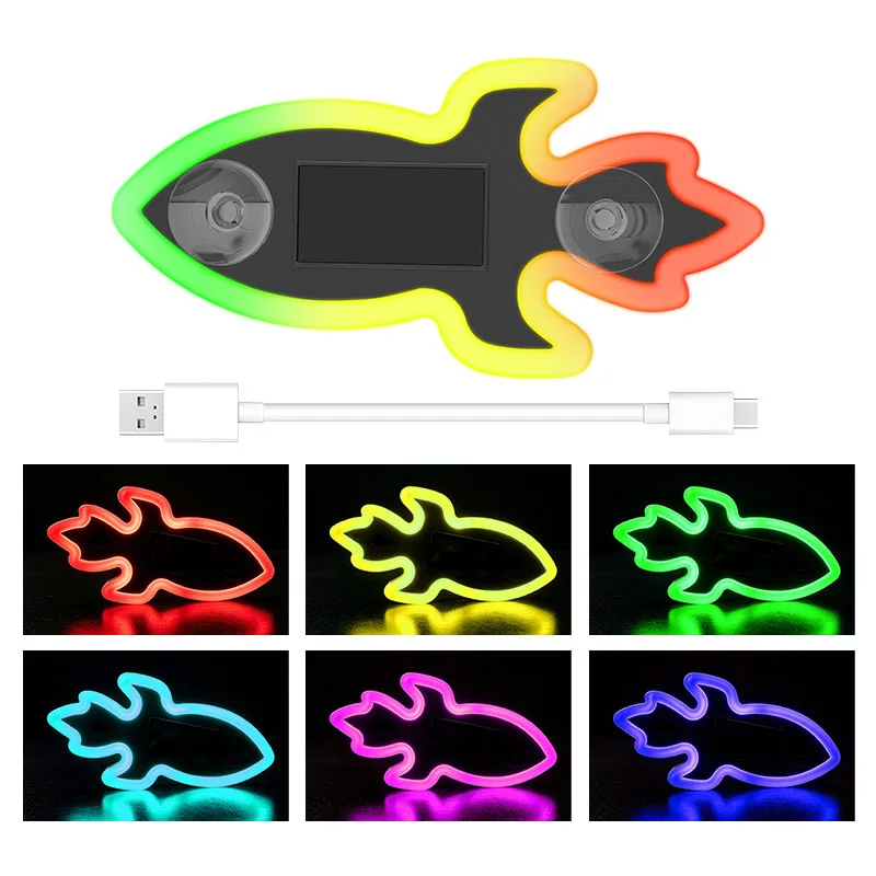 1Pc Triangle Rocket Solar LED Ambient Light USB Neon Decor Lamp for Car Window Interior Atmosphere Ornament