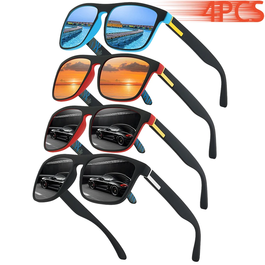 4PCS Classic Vintage Colorful Stripe Sunglasses Fashion Designer Square Frame Sun Glasses Men Women Driving Fishing Sun Glasses