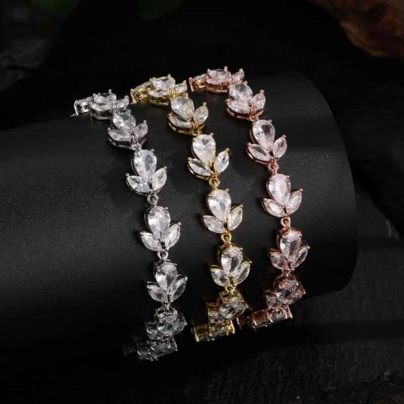 ZAKOL Exquisite Shiny Flowers Cubic Zirconia Bracelet Bangle for Women Silver Color Engagement Wedding Fashion Jewelry
