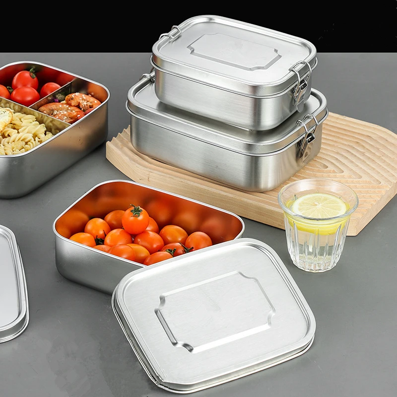 

1/2/3 Grid 304 Stainless Steel Lunch Box Carry Meals Double Buckle Fresh Container Thermal Toper with divisions for School Lunch