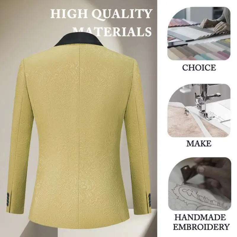 

Casual Men's Suit I 60 Border Crossing New Model Floral Pattern Thiened Seven Sve Length Flip Collar Double Button