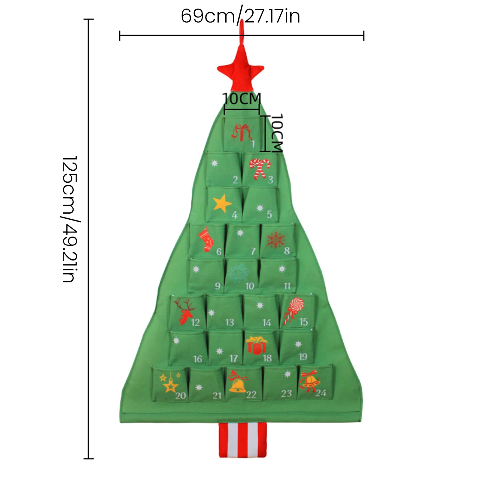 Calendario de Adviento de Navidad con bolsillos, bolsa colgante de pared Natural personalizada para decoración de cuenta atrás de Navidad del hogar