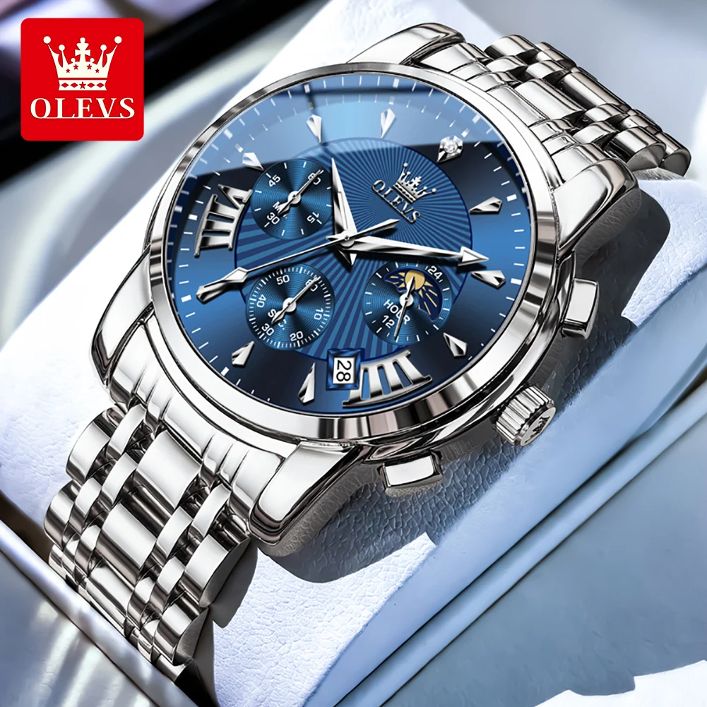 

OLEVS 2892 Original Quartz Men Watch Luxury Moon Phase Chronograph Waterproof Luminous Calendar Business Sports Man Wristwatch