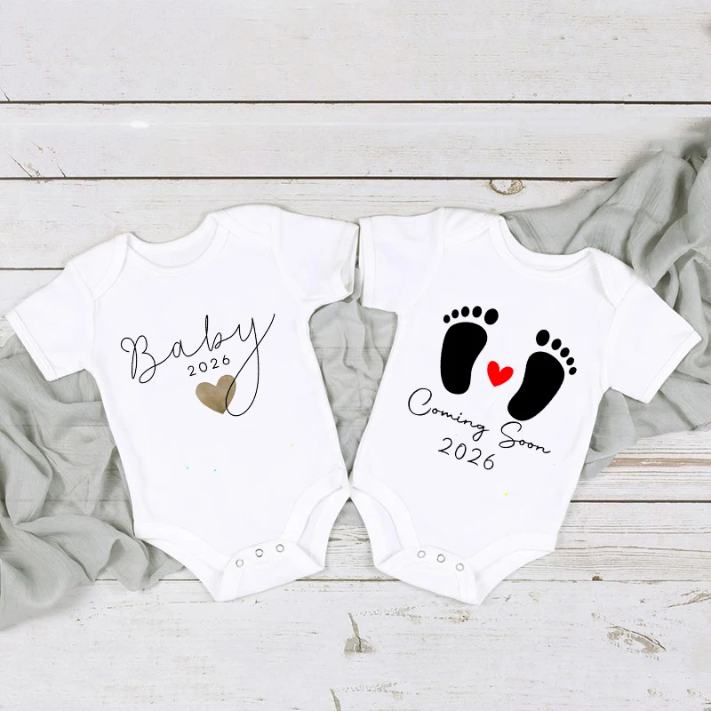 Baby 2026 Pregnancy Announcement Newborn Baby Bodysuits Summer Boys Girls Romper Jumpsuit Clothes Outfit