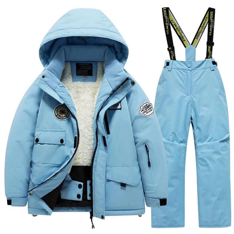 Children\'s ski suit set, girls\' outdoor thick waterproof, windproof, warm, boys\' and babies\' ski clothes and equipment