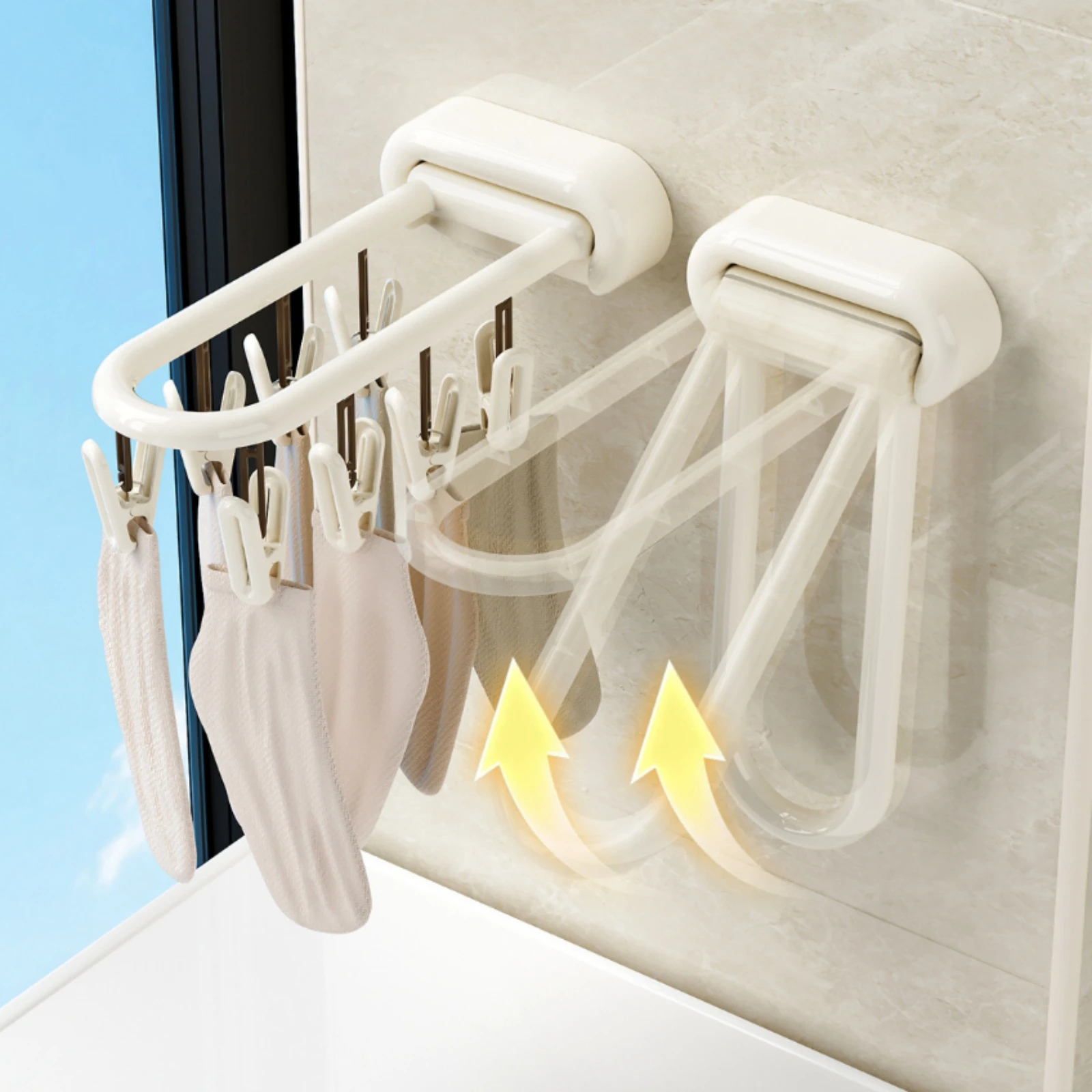 Drying Rack with Sock Clips Foldable Clothes Airer with Sock Clips Wall Drying Rack Easy to Store Lightweight for Bathroom