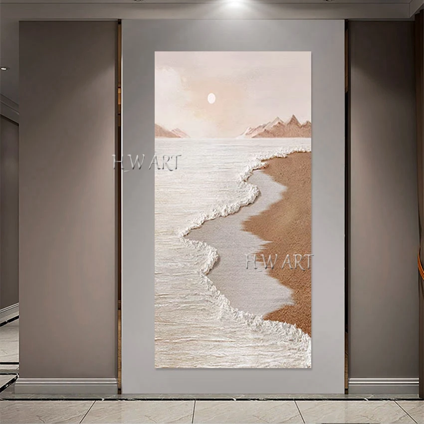 

3D Sea Wave Abstract Landscape Art Picture, Knife Oil Paintings, Frameless Canvas, Handmade Acrylic Design, Sunset Texture Wall